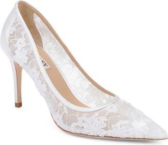 Badgley Mischka Rania Sequin Lace Pointed Toe Pump in White Lace at Nordstrom, Size 8.5