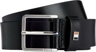 HUGO BOSS Italiaanse leren riemen met metalen vlag - Heren - Riemen - Zwart - 110 CM - Accessoires