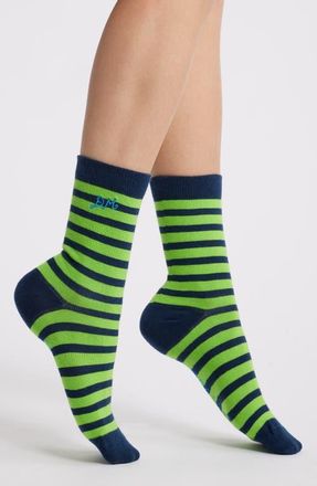 Damson Madder 2-Pack Stripe Organic Cotton Blend Crew Socks in Green Blue Multi at Nordstrom
