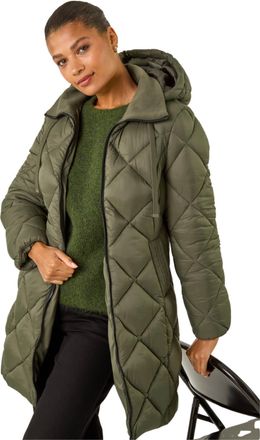 Roman Womens Diamond Quilt Padded Coat - Khaki - Size 14 UK