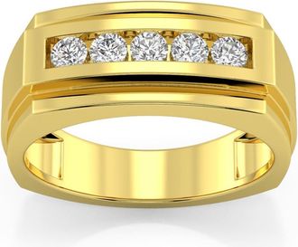 Pompeii3 1/2Ct Mens Five Stone Diamond Brushed Ring in 14k Yellow Gold