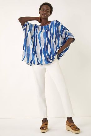 Roman Abstract Print Buttoned Tunic Top