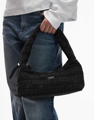 Tommy Jeans Borsa da spalla imbottita nera con logo-Nero