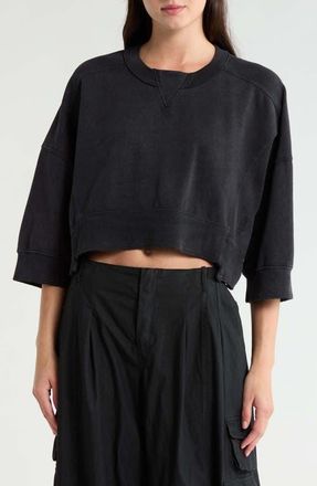Free People Intercept Pull Crop Raglan Sweatshirt in Black at Nordstrom, Size X-Large
