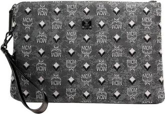 MCM MCM Veritas Medium Dark Grey Denim Monogram Logo Canvas Clutch Pouch Womens Handbag