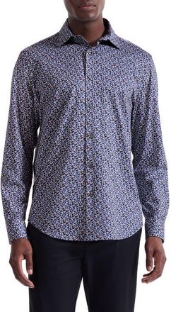 Bugatchi James OoohCotton Geo Print Button-Up Shirt in Zinc at Nordstrom, Size Xx-Large