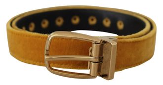 Dolce & Gabbana Womens Mustard Velvet Gold Logo Engraved Metal Buckle Belt Textile - One Size