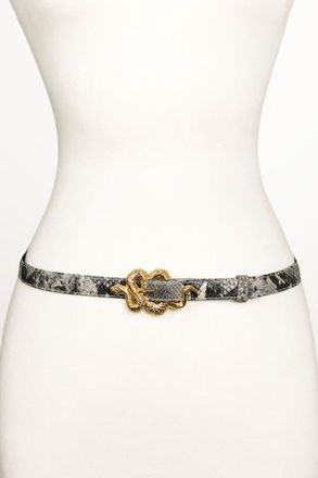 Raina Small Snake Buckle Leather Belt in Gray at Nordstrom, Size Medium