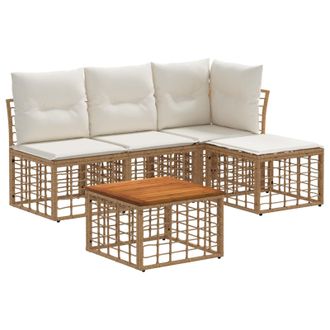 vidaXL Conjunto De Sof&aacute;s De Exterior 5 Pcs Natural Y Crema Poli&eacute;ster Vidaxl