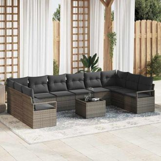vidaXL Vidaxl - Conjunto De Sof&aacute; De Jard&iacute;n Con Coj&iacute;n 11 Pcs Gris Claro