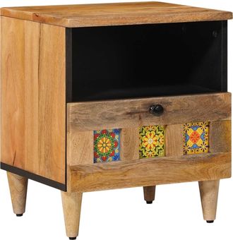 vidaXL Armario De Noche Natural 40 X 33 X 46 Cm Madera De Mango Maciza Vidaxl