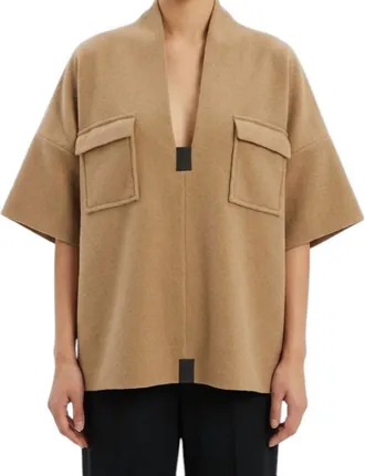 Henriette Steffensen Fleece V Neck Blouse In Camel