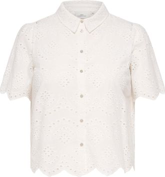 Only Carmakoma Kurzarmbluse ONLY CARMAKOMA CARVALAIS S/S SHIRT WVN NOOS, Damen, Gr. 42, cloud dancer, Web, Obermaterial: 100% Baumwolle, unifarben, loose fit normal,