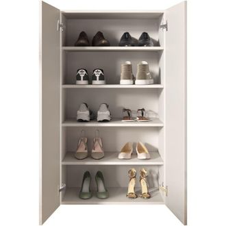 Dmora Scarpiera Rodengo, Mobile Portascarpe 15 Paia, 4 Ripiani Made in Italy, 2 Ante, 63x35x116h cm Bianco Lucido