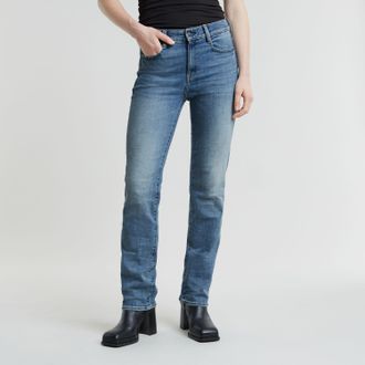 G-Star Straight-Jeans G-STAR Strace Straight Wmn, Damen, Gr. 26, L&auml;nge 30, blau (sun faded niagara), Denim/Jeans, Obermaterial: 92% Baumwolle, 6% Elastomulti