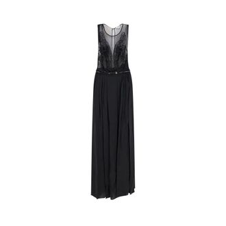 Elisabetta Franchi Gowns, female, Black, Size: S Embroidered Voile Top Gown