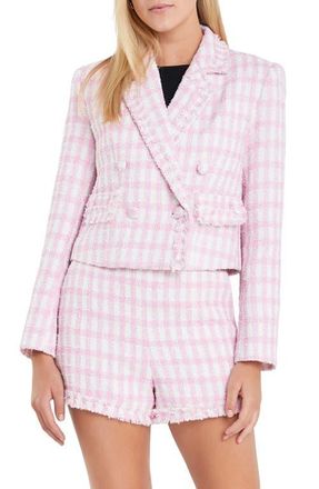 English Factory Check Bouclé Blazer in Pink at Nordstrom, Size Medium