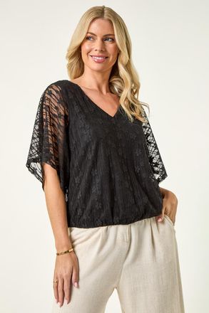 Roman Mesh V-Neck Blouson Top