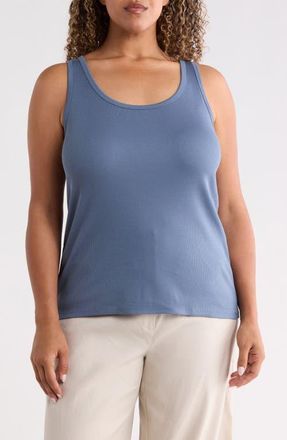Eileen Fisher Scoop Neck Rib Tank in Cloud at Nordstrom, Size 1X