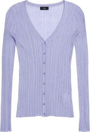 Theory Novel Pointelle Rib Wool Blend Cardigan in Lavender Glow at Nordstrom, Size Medium