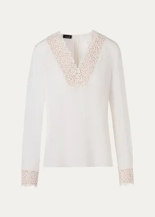 Akris Lace V-Neck Long-Sleeve Blouse