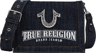 True Religion Bling Horseshoe Denim Messenger Bag with Adjustable Strap