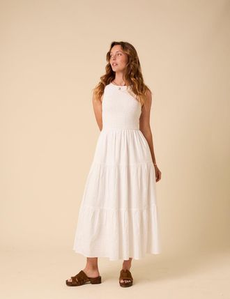 Nobody's Child White Sleeveless Tiered Charlie Midi Dress