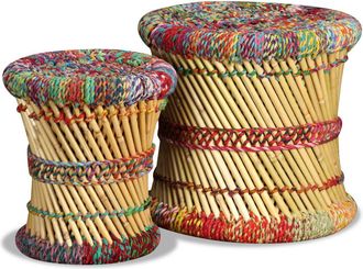 vidaXL Vidaxl - Taburetes Con Detalles Chindi 2 Unidades Bamb&uacute; Multicolor