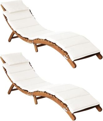vidaXL Vidaxl - Tumbonas Con Cojines 2 Uds Madera Maciza Acacia Blanco Crema