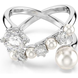 Swarovski Cubic Zirconia & Glass Pearl Matrix Ring in White Gold at Nordstrom, Size 7