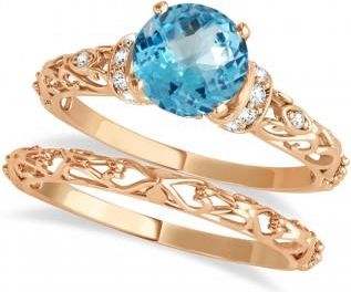 Allurez Blue Topaz & Diamond Antique Style Bridal Set 14k Rose Gold (0.87ct)