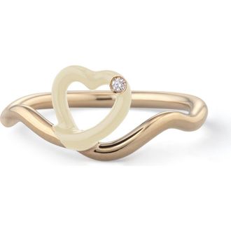 Bea Bongiasca Diamond Enamel Heart Ring in Cream at Nordstrom, Size 6