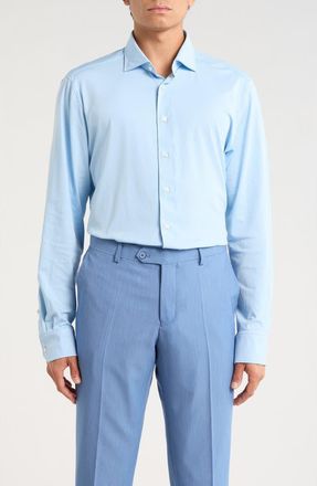 Emanuel Berg Modern Fit 4Flex Stretch Knit Button-Up Shirt in Light Pastel Blue at Nordstrom Rack, Size 44