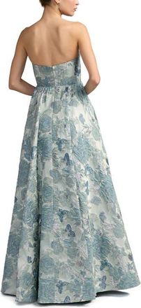 Mac Duggal Womens Floral Brocade Strapless Ballgown With Bow in Seafoam at Nordstrom, Size 10