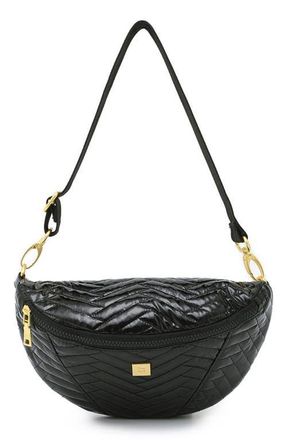 Think Royln Little Runaway Moto Quilted Shoulder Bag in Black Patent Nylon at Nordstrom