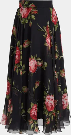 Dolce & Gabbana Rose-Print Overlay Midi Silk Skirt