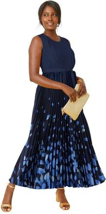 Jessica London Pleated Maxi Dress in Navy Petal Border at Nordstrom, Size 12