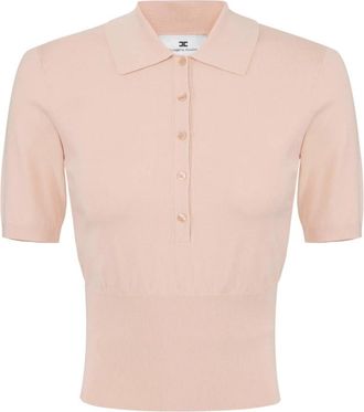 Elisabetta Franchi Gebreid Poloshirt - Dames - Ronde hals truien - Roze - XL - Truien & Vesten