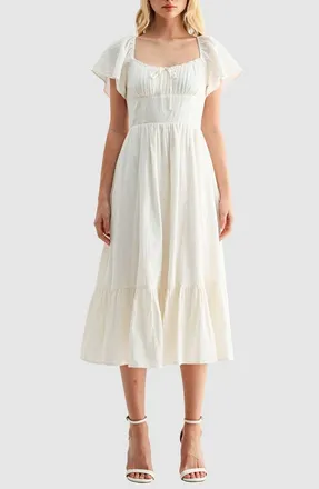 All in Favor Floral Flutter Sleeve Sundress in Off White at Nordstrom, Size X-Large