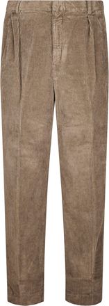 Cellar Door Straight-Leg Brown Corduroy Trousers with Mid-Rise Waist