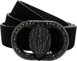 Kurt Geiger Chelsea Crystal Eagle Buckle Suede Belt in Black at Nordstrom, Size Large/x-Large