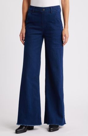 Hue Raw Hem Wide Leg Pull-On Denim Pants in Midnight Rinse Wash at Nordstrom, Size X-Large