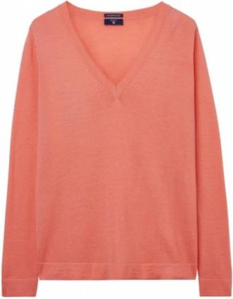 GANT Merino wollen V-hals trui - Dames - V-hals truien - Oranje - L - Wol - Truien & Vesten