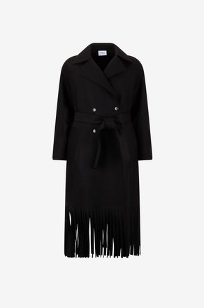 Akris Langer Mantel mit Fransen aus Wollflanell