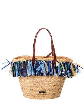 Emilio Pucci Straw & Leather Basket Tote Bag