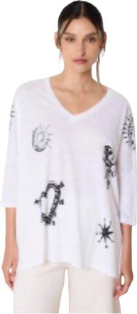 Notshy Joyce V-hals lange mouw linnen blouse - Dames - V-hals truien - Wit - S - Linnen - Truien & Vesten