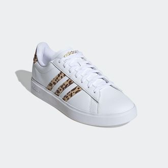 adidas Sneaker ADIDAS SPORTSWEAR GRAND COURT 2.0, Damen, Gr. 38,5, weiss (cloud wei&szlig;, magic beige, matte gold), Synthetik, animal-print, Schuhe Sneaker, mit 