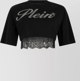 Philipp Plein cropped lace trim crew neck short sleeve top