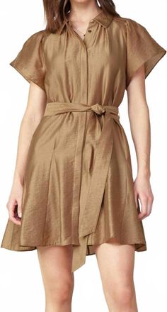 Current Air Button-Down Mini Shirts Dress In Latte