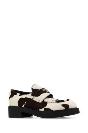 Prada Womens Printed Calf Hair Loafers Bianco-Moro Mocassini Bianco/moro
